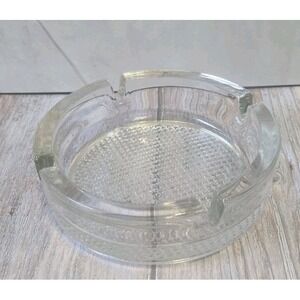Vintage 1950's Benko Clear Glass Ashtray Heavy 6" In Diameter.